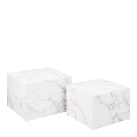 BOXED DICE SQUARE COFFEE TABLE SET IN WHITE MARBLE CARRARA