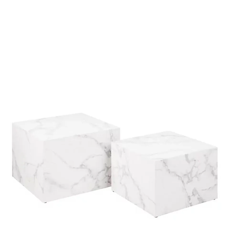 BOXED DICE SQUARE COFFEE TABLE SET IN WHITE MARBLE CARRARA