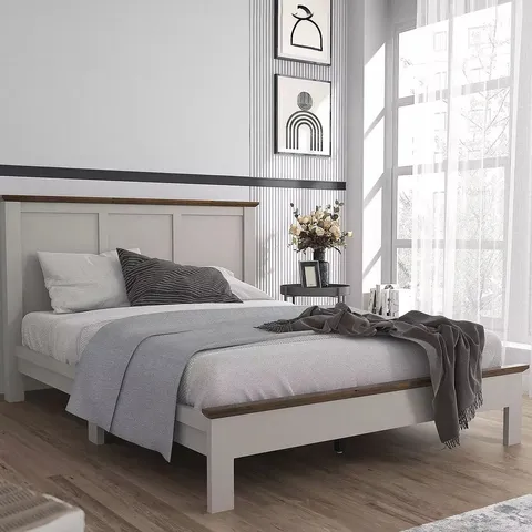 BOXED CRAWFORD DOUBLE BED WOODEN BED - GREY/DARK OAK (1 BOX)