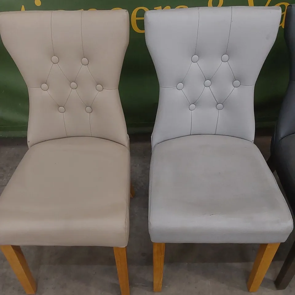 4 X ASSORTED DESIGNER BEWLEY LEATHER BUTTON BACK DINING CHAIRS // COLOURS VARY