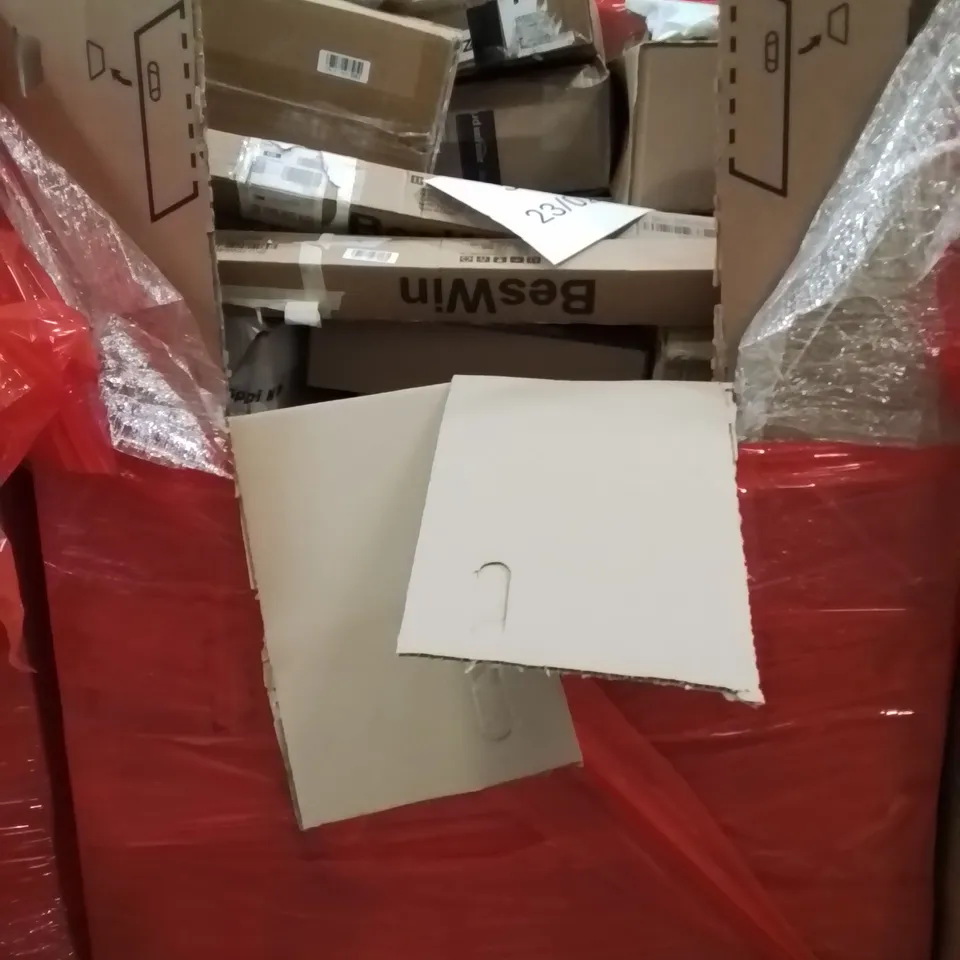 PALLET OF ASSORTED HOUSEHOLD GOODS AND PRODUCTS TO INCLUDE;LEVEL HORIZON BAR, PORTABLE WOODEN SLANT BOARD ,LETTER CAGES,BBQ GRILL AND OTHER ASSORTED ITEMS...