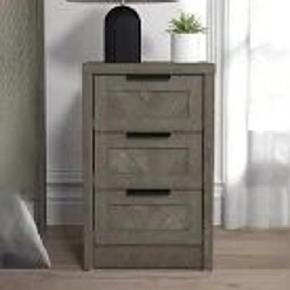 CHEVRY 3 DRAWER BEDSIDE CHEST - GREY OAK - COLLECTION ONLY