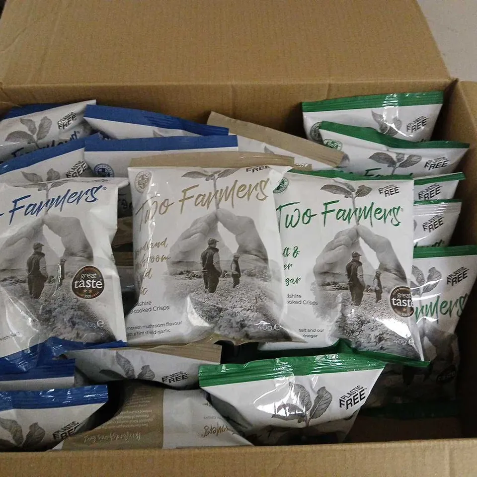 LOT OF APPROXIMATELY 48 BAGS OF TWO FARMERS 40G CRISPS - VARIOUS FLAVOURS