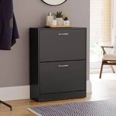 BOXED VIDA 2 DRAWER SHOE CABINET - BLACK (1 BOX)