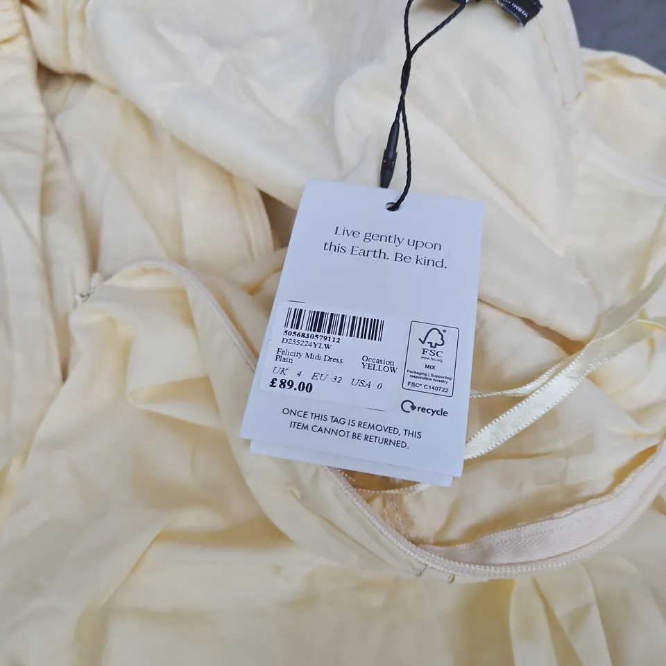 NOBODY'S CHILD FELICITY MIDI DRESS – PALE YELLOW, UK 4 (EU 32, US 0)