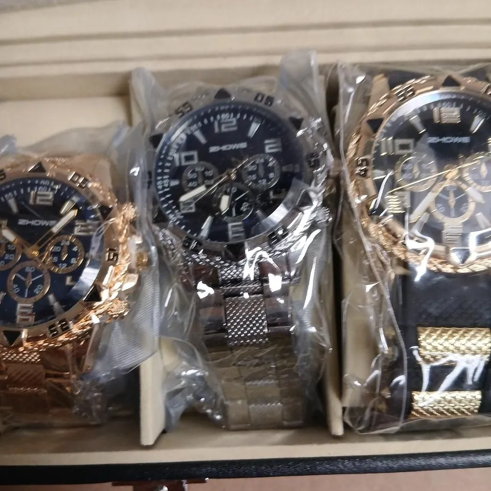 ZHOWE CHRONOGRAPH-STYLE WATCHES SET OF 6 – METAL BRACELET, ASSORTED COLOURS