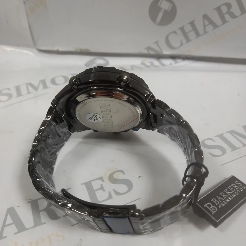 BOXED BARKERS OF KENSINGTON MEGA SPORT BLUE DIAL WATCH 