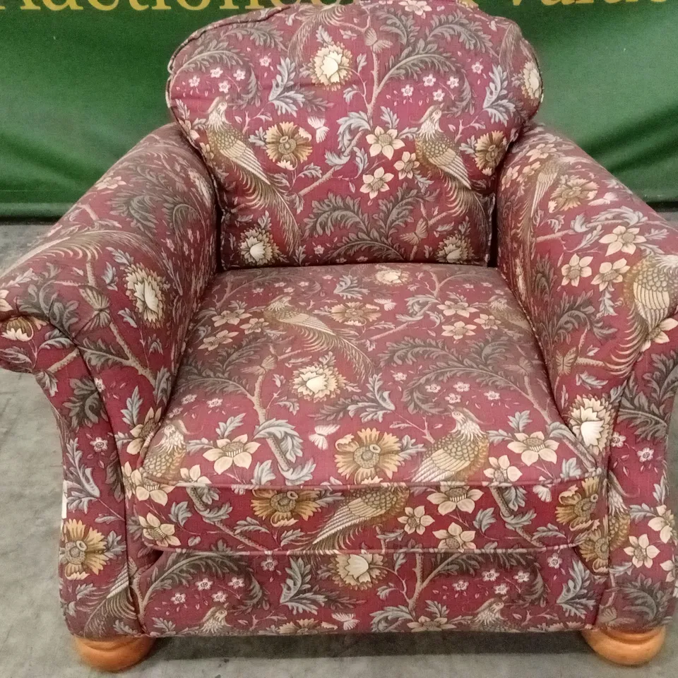 QUALITY DESIGNER FLORAL PATTERN FABRIC DEEP SEAT ARMCHAIR - PURPLE