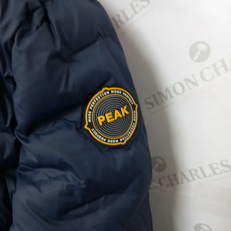 PEAK HEAVY PADDED JACKET IN NAVY WITH YELLOW LINER - SIZE UNSPECIFIED 