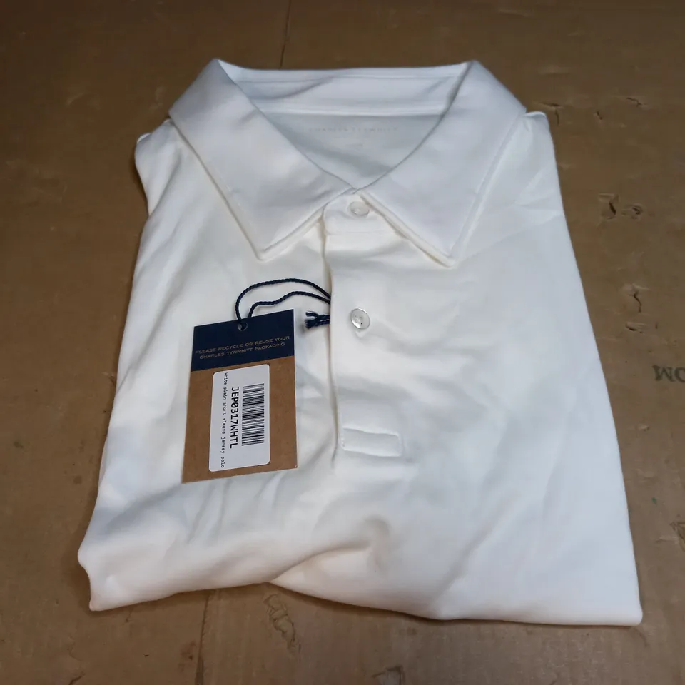 CHARLES TYRWHITT WHITE PLAIN SHORT SLEEV JERSEY POLO- LARGE