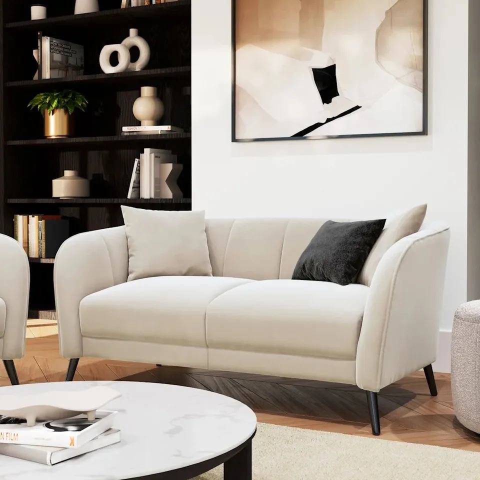BOXED LOREN 2 SEATER SOFA IVORY PLUSH FABRIC 2 SEATER