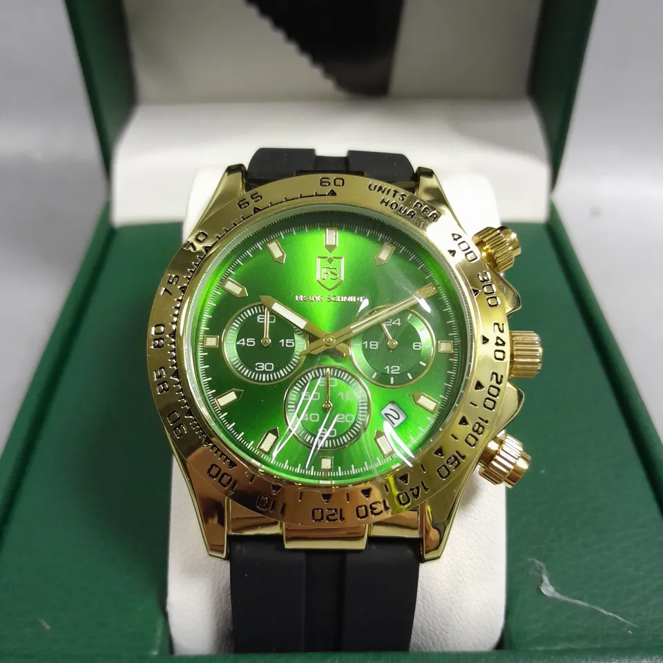 BOXED FRANK SCHMIDT MULTI FUNCTION DIAL WTIH DATE WITH HQ RUBBER SPORTS STRAP WATCH