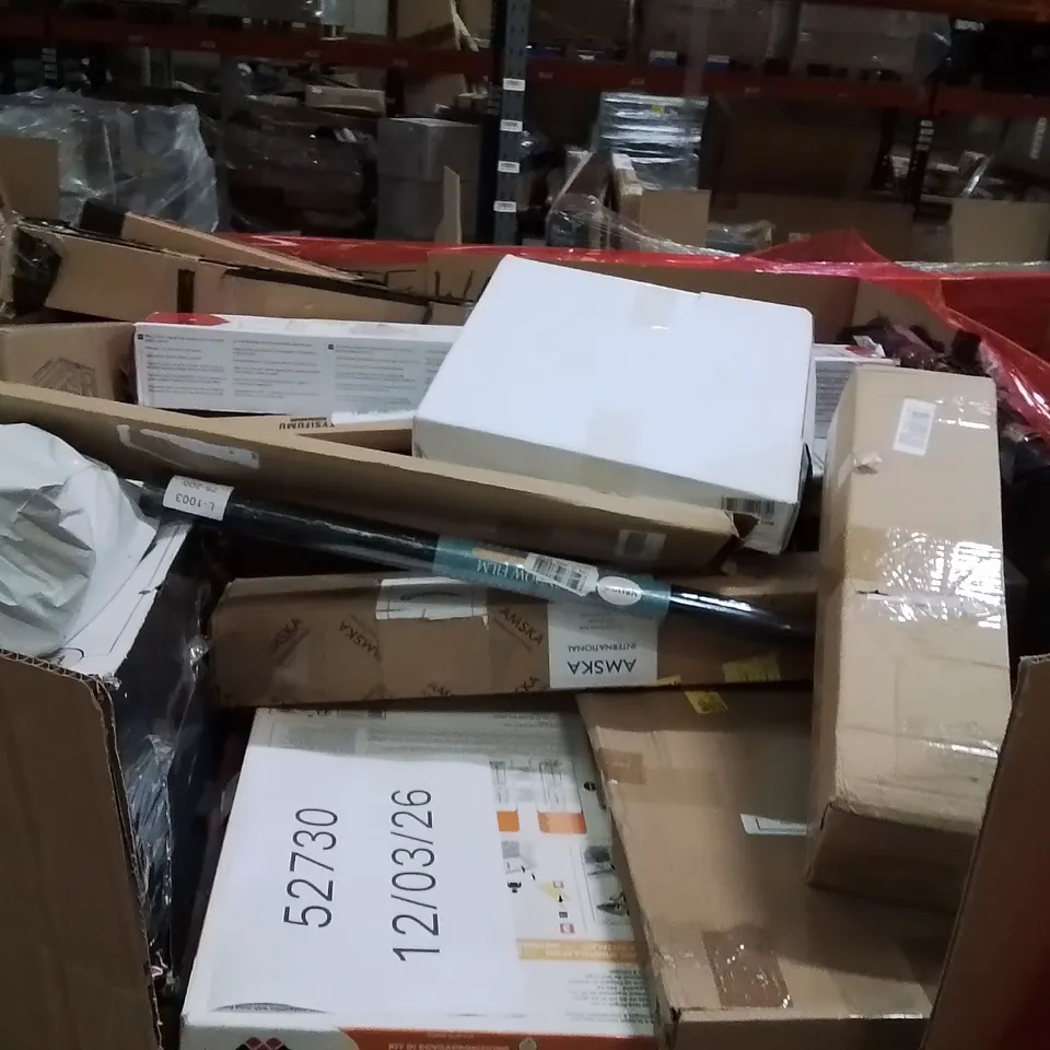 PALLET OF ASSORTED HOUSEHOLD GOODS AND PRODUCTS TO INCLUDE;CLOCK,RETRACTABLE SAFETY GATE,12V SOLAR PANEL