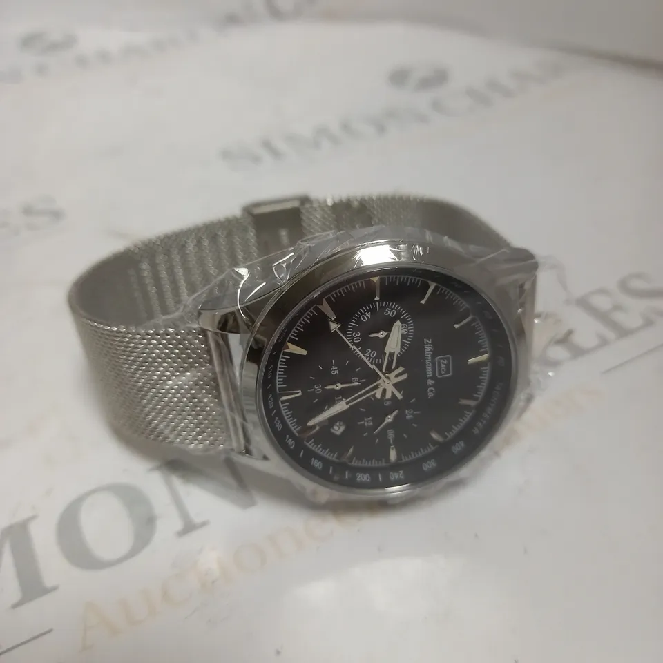 MENS ZIHLMANN & CO WATCH – CHRONOGRAPH MOVEMENT – STAINLESS STEEL MESH STRAP – BLACK DIAL 