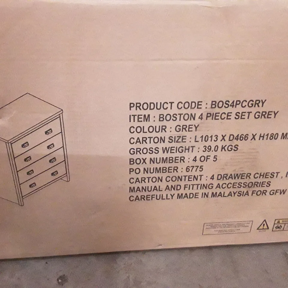 BOXED BOSTON 4-DRAWER CHEST - 1OF1 PART OF SET