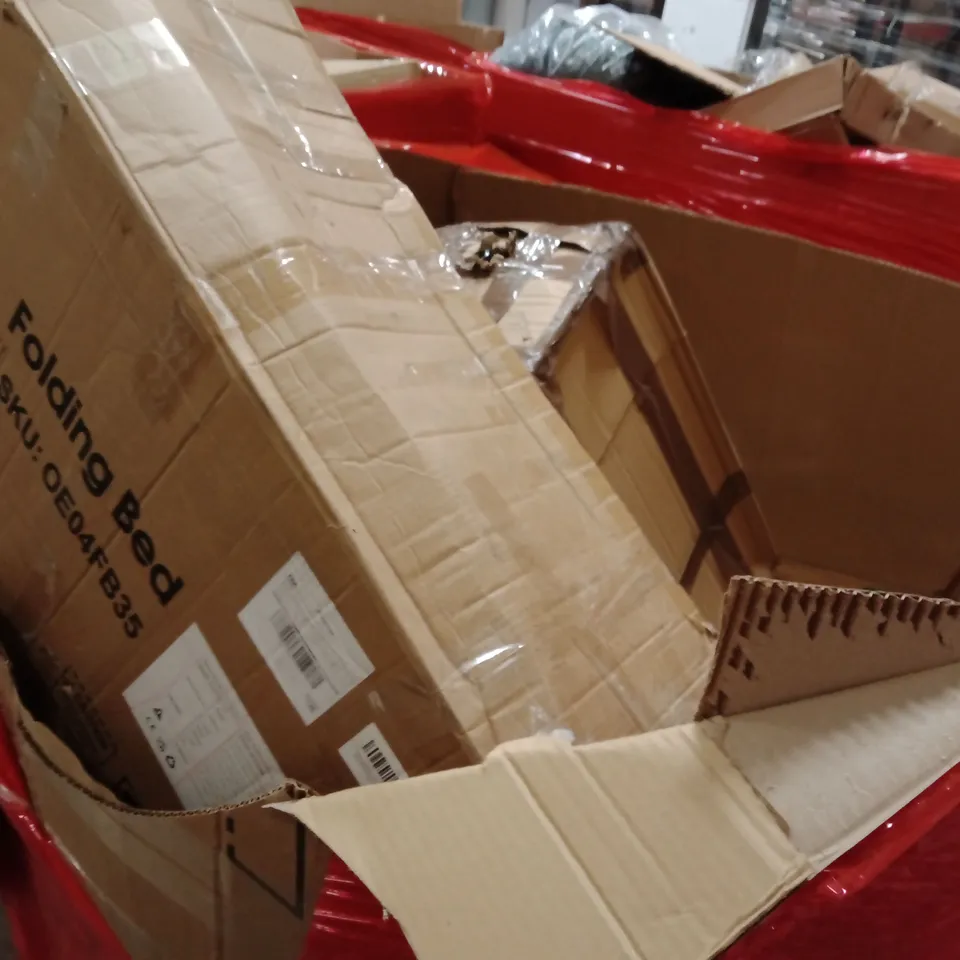 PALLET OF ASSORTED HOUSEHOLD GOODS AND PRODUCTS TO INCLUDE; FOLDING BED,AIR COOLER, PHOTO FRAME