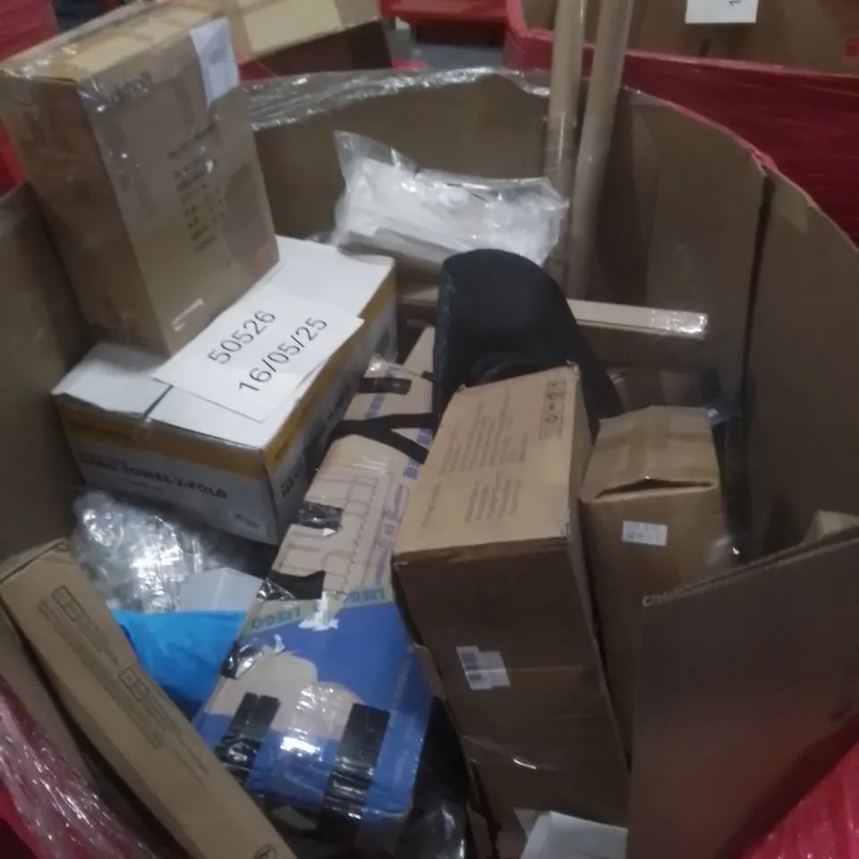 PALLET OF ASSORTED HOUSEHOLD GOODS AND FURNITURE TO INCLUDE;LEGO DUPLICATE TRAIN SET, TOP RACE METAL SHOVEL, STOREMIC TOILET SEAT ETC 