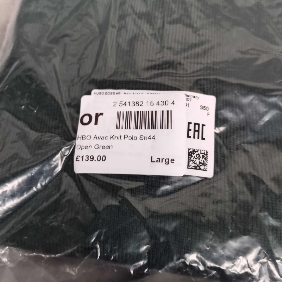 HUGO BOSS OPEN GREEN KNIT POLO SHIRT – SIZE L