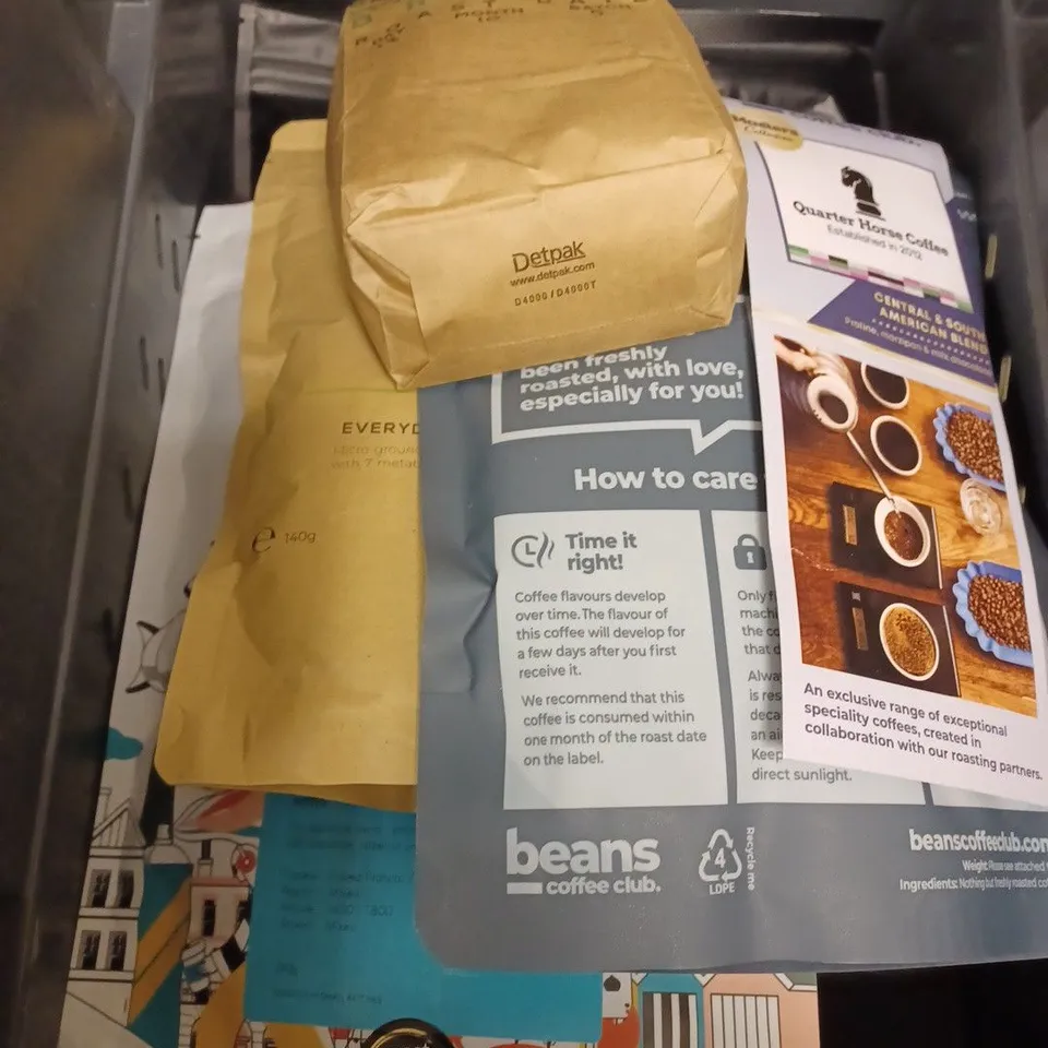 APPROXIMATELY 10 ASSORTED COFFEE PRODUCTS TO INCLUDE UESHIMA, PACT COFFEE, SQUARE MILE ETC