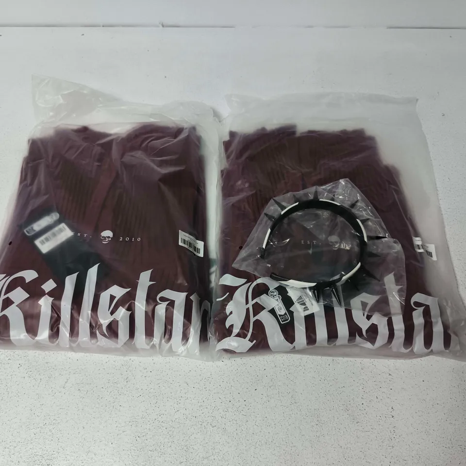 LOT OF APPROXIMATELY 45 BRAND NEW KILLSTAR CLOTHING ITEMS INCLUDES CUTE CHAOS HEADBANDS AND DUSK EMPRESS KNIT TOPS - VARIOUS SIZES