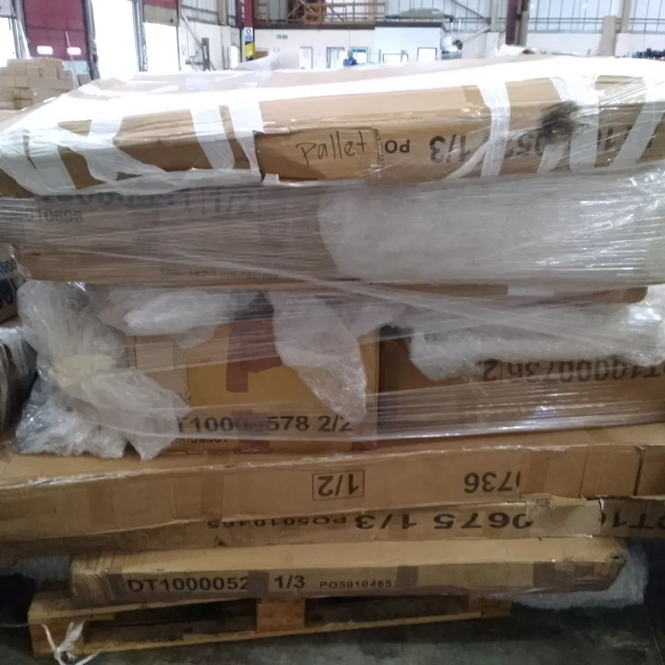 PALLET OF ASSORTED FLAT PACK DINING TABLE PARTS 