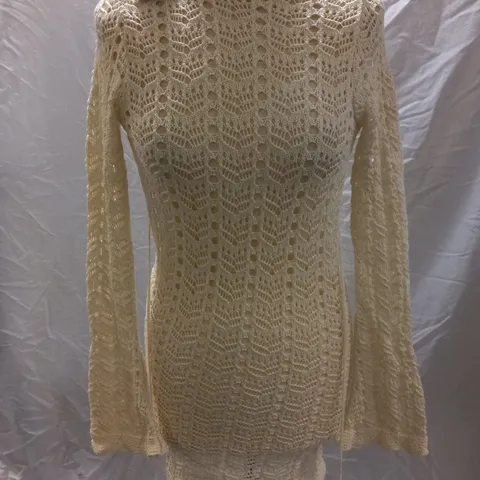 NASTY GAL CROCHET KNITTED OPEN BACK MINI DRESS, ECRU - SIZE 8