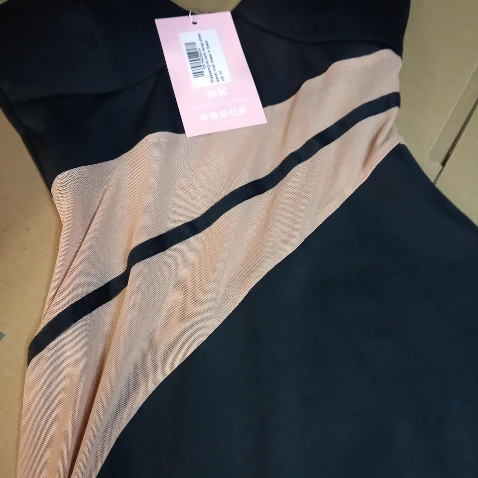 MISSYEMPIRE CAMI STRAP SHEER PANE MIDI DRESS IN BLACK - SIZE 10