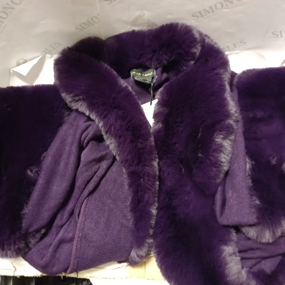 FRANK USHER FAUX FUR AUBERGINE CAPE - ONE SIZE 