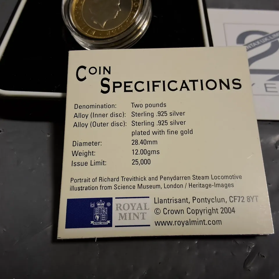 ROYAL MINT 200TH ANNIVERSARY OF THE STEAM LOCOMOTIVE 2004 SILVER PROOF £2 COIN