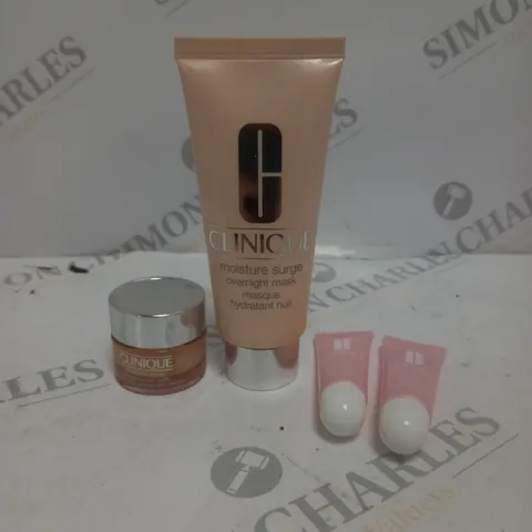 BOX OF 4 CLINIQUE BODY CARE PRODUCTS TO INCLUDE OVERNIGHT MASK, EYE CARE CREAM & LIP HYDRO PLUMP TREATMENT 