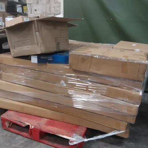 PALLET CONTAINING A LARGE QUANTITY OF FITYOU TV CABINET PARTS AND OTHER ASSORTED ITEMS INCLUDING TABLET CASES, TELESCOPE ECT