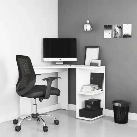 BOXED ALPHASON CHESIL CORNER DESK WITH STORAGE - WHITE (1 BOX)