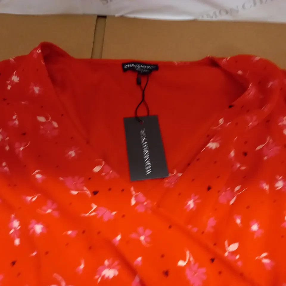 WEDNESDAY GIRL MESH SLEEVE WRAP MINI DRESS IN RED DITSY - L