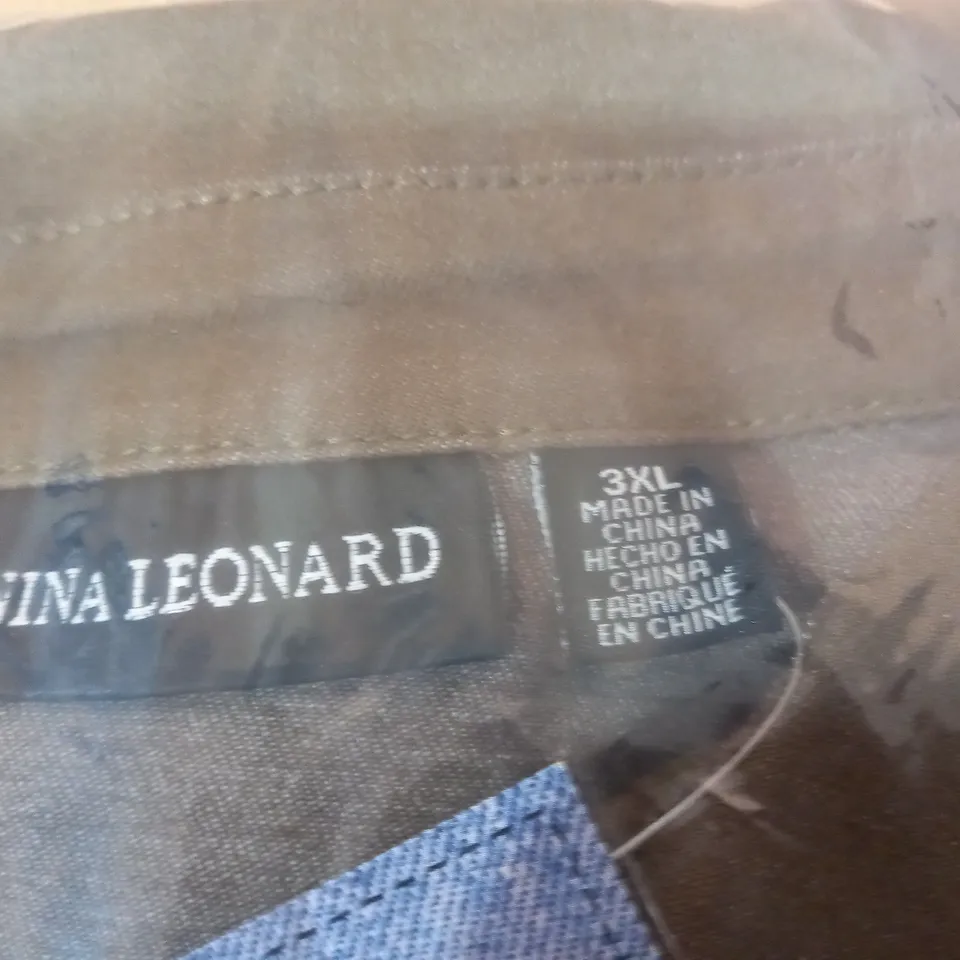 BRAND NEW ELBOW SLEEVE BUTTON UP STRETCH DENIM DRESS BY NINA LEONARD IN OLIVE - SIZE 3XL