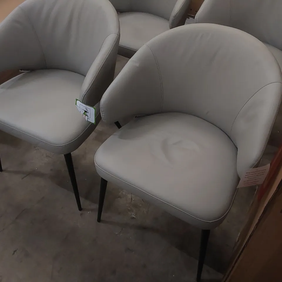 SET OF 4x DANETTI LANDON LIGHT GREY LEATHER DINING CHAIRS