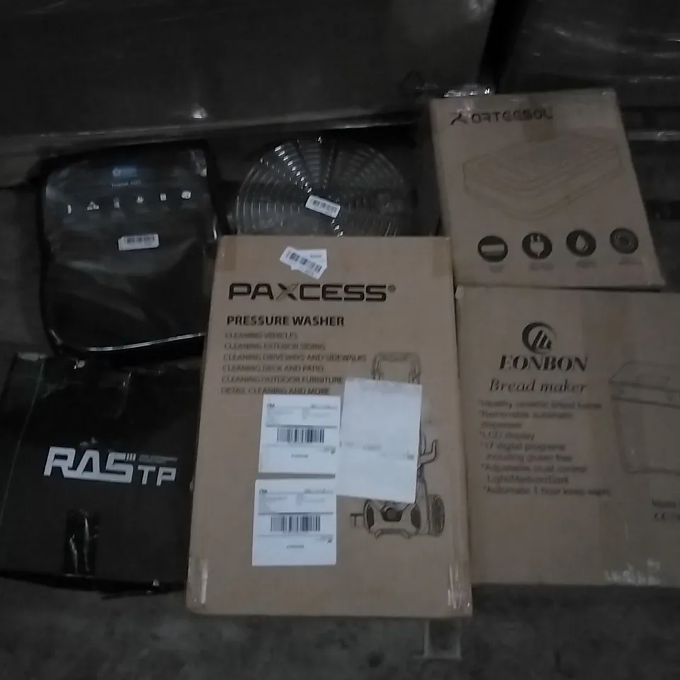 PALLET OF ASSORTED ITEMS INCLUDING EONBON BREAD MAKER, PAXCESS PRESSURE WASHER, INSECT KILLER, DONYER POWER ELECTRIC PATIO HEATER, WEIGHTED BLANKET, LEVEL 8 SUITCASE  