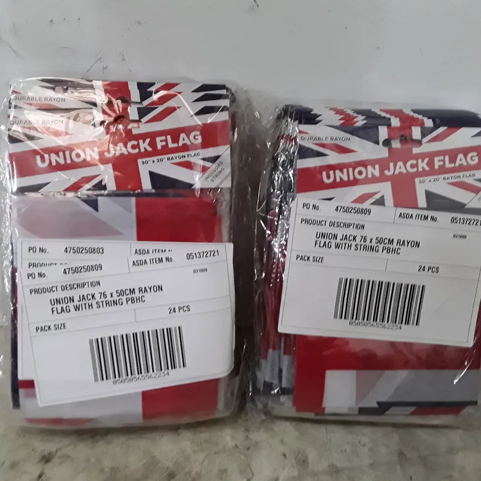 BOX OF APPROXIMATELY 16 PACKS EACH CONTAINING 24 BRAND NEW UNION JACK FLAGS 