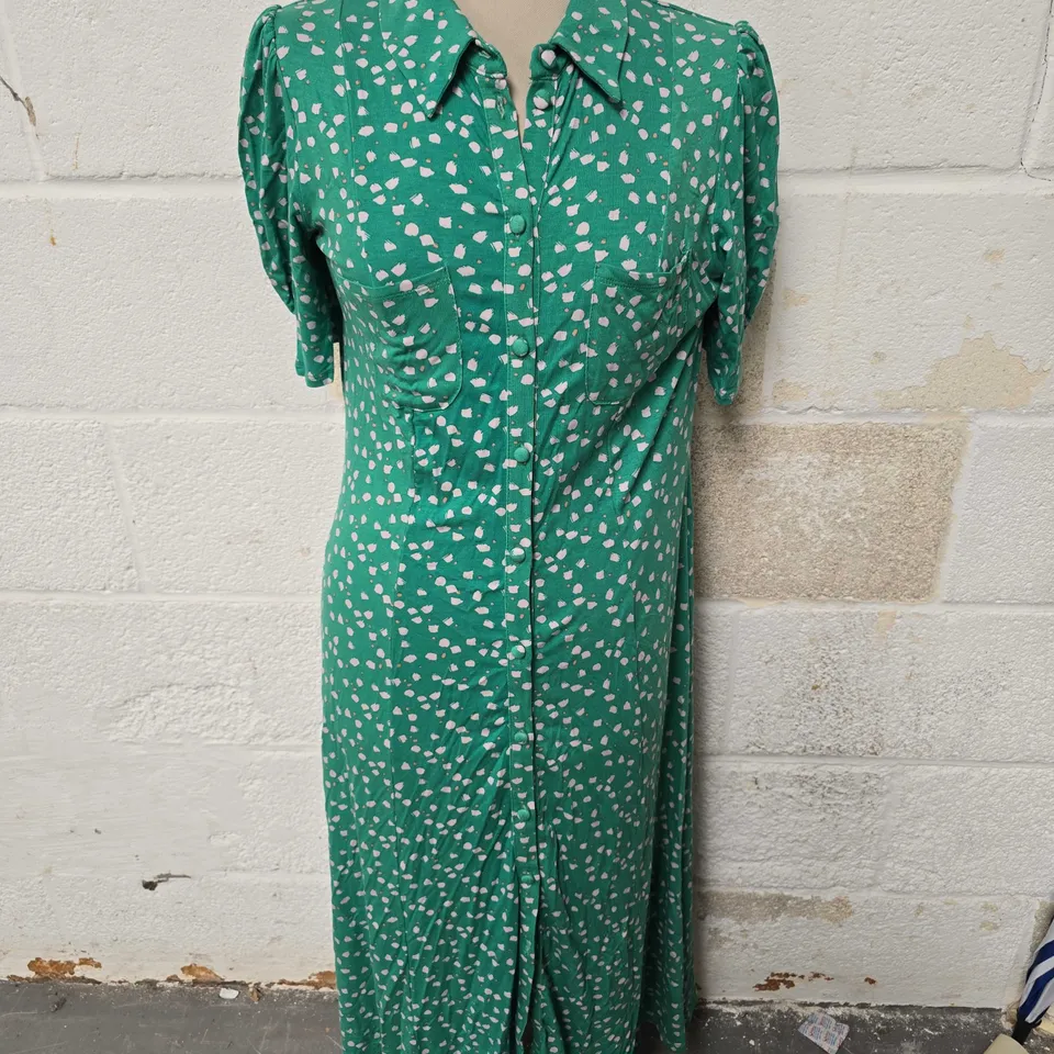 MONSOON MAXI SHIRT DRESS - GREEN/WHITE - SIZE SMALL