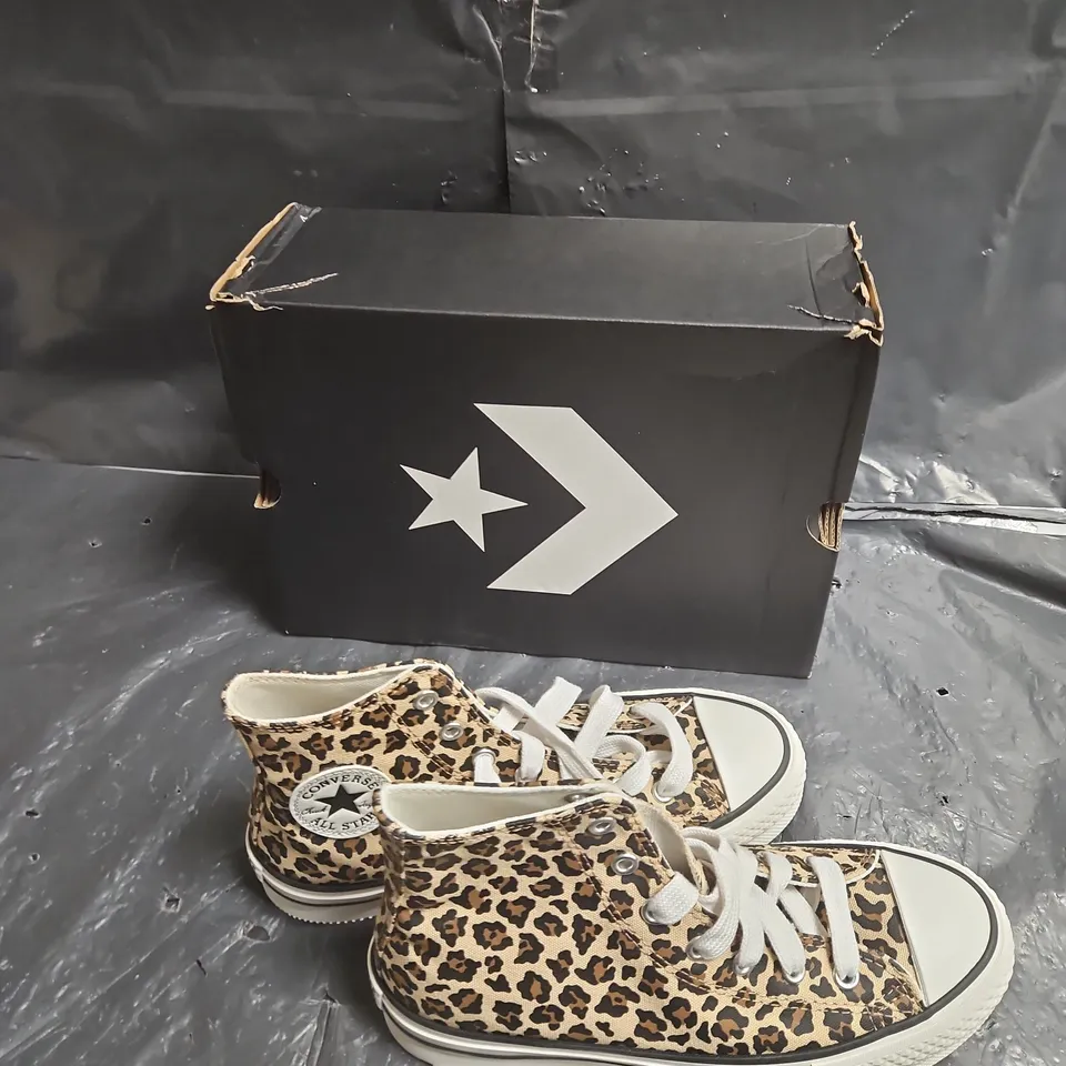 CONVERSE ALL STAR LEOPARD PRINT HIGH-TOP KIDS SNEAKERS UK SIZE 3 .