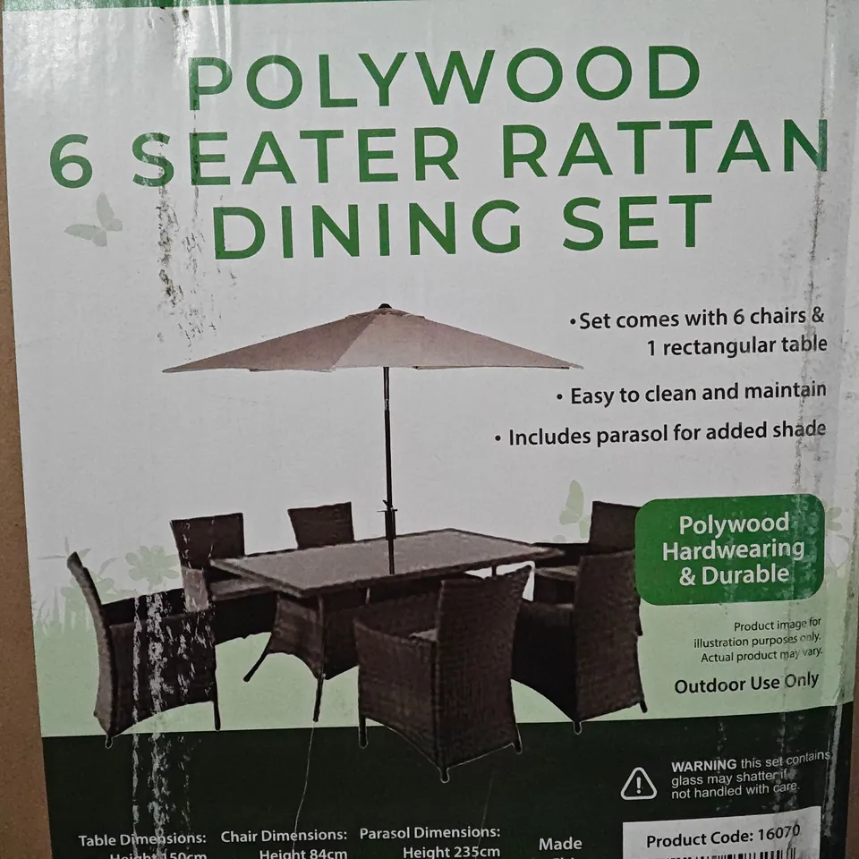 GARDEN COLLECTION POLYWOOD 6-SEATER DINING SET - 3 BOXES