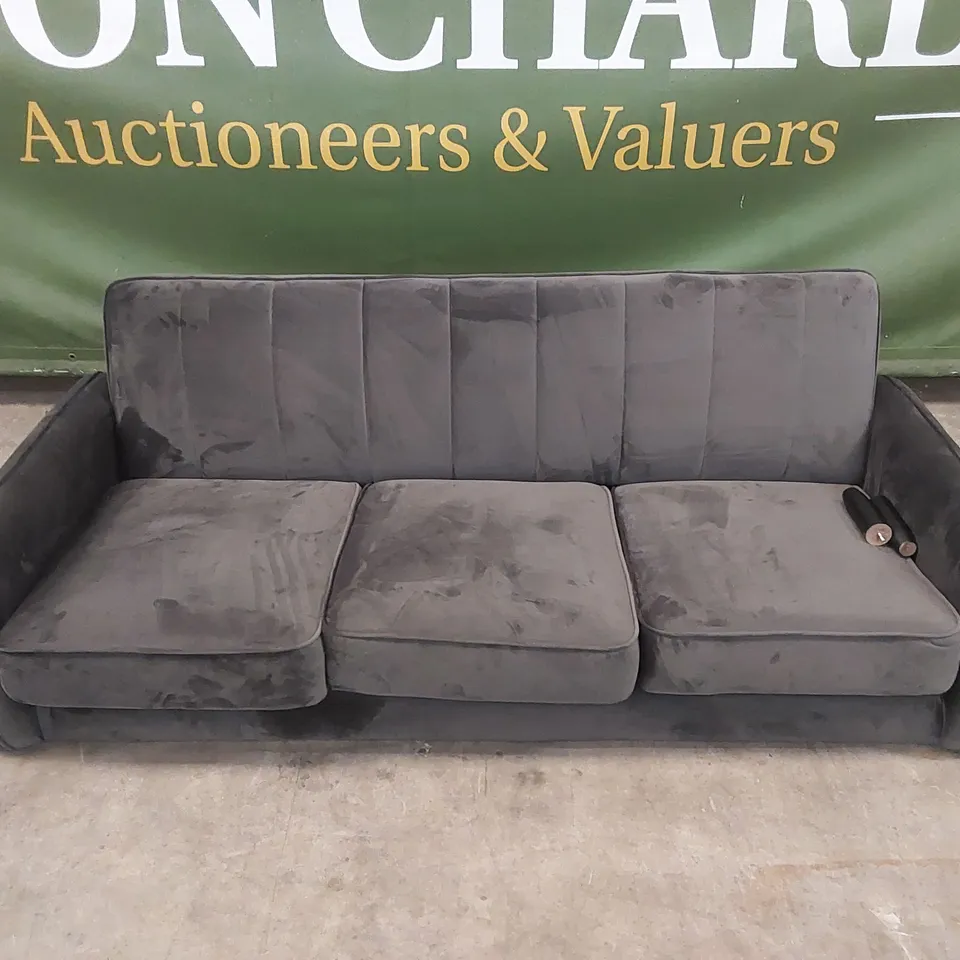 JENNIFER FABRIC COMPACT 3 SEATER SOFA - CHARCOAL VELVET