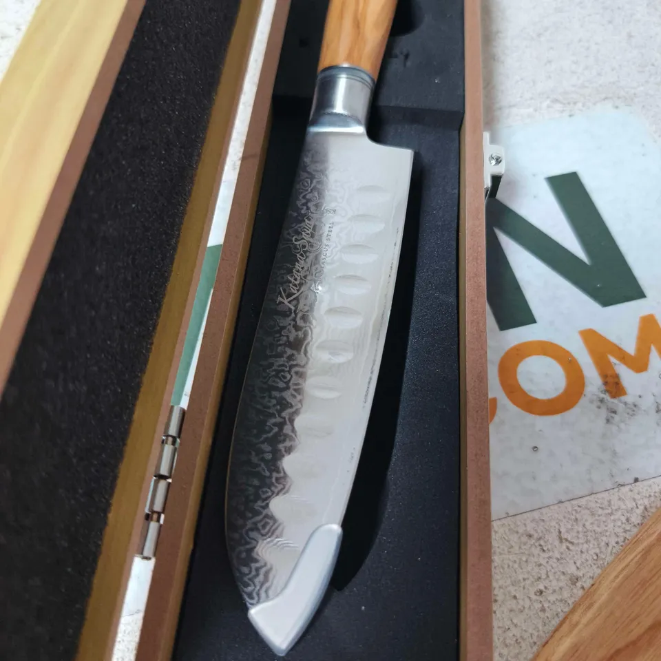 KATANA SAGA 12CM SANTOKU KNIFE VG-10 DAMASCUS, 67-LAYER BLADE, IN WOODEN PRESENTATION BOX