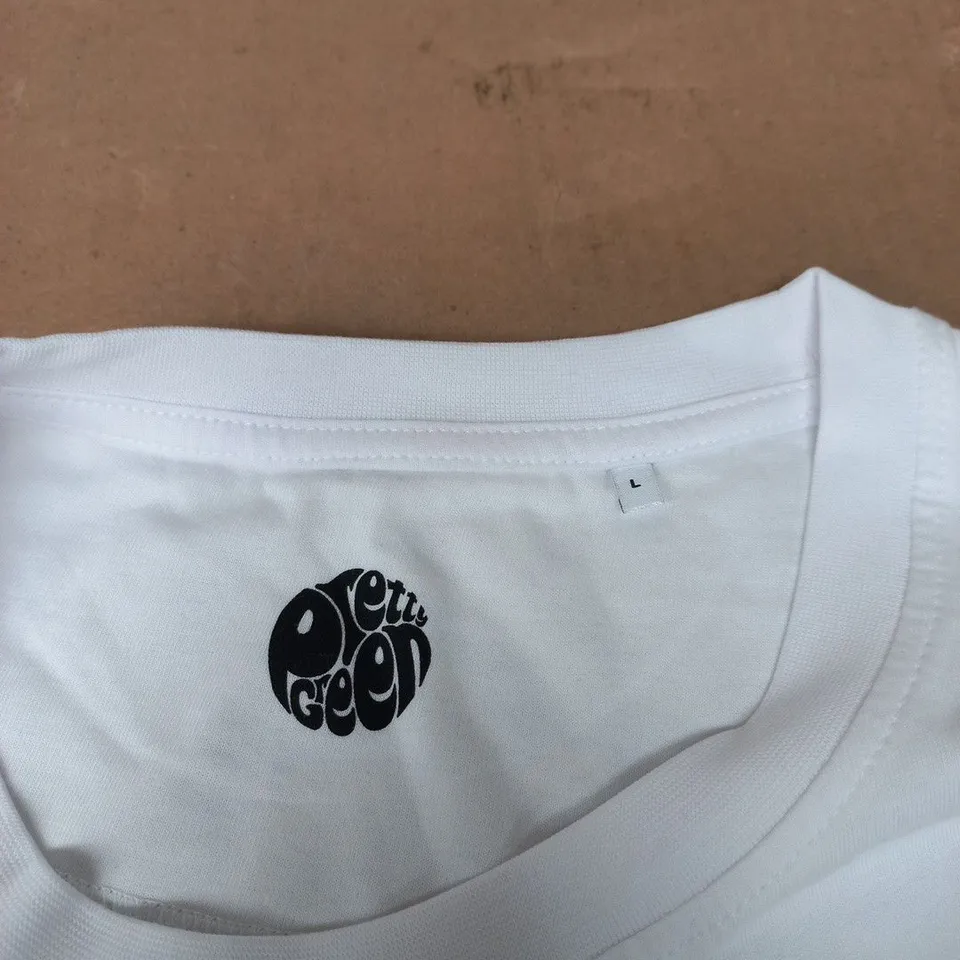 WHITE T-SHIRT WITH CIRCULAR PRETTY GREEN BLACK LOGO – SIZE L