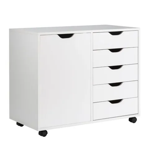 BOXED COSTWAY 5 DRAWER ROLLING BATHROOM ORGANIZER UNIT NARROW STORAGE CABINET & BUILT-IN WHEEL - WHITE