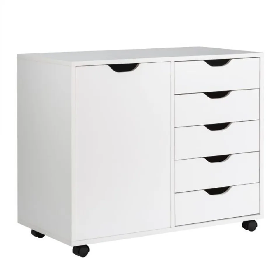 BOXED COSTWAY 5 DRAWER ROLLING BATHROOM ORGANIZER UNIT NARROW STORAGE CABINET & BUILT-IN WHEEL - WHITE