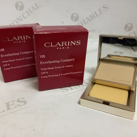 LOT OF 10 CLARINS EVERLASTING COMPACT FOUNDATION IN 105 NUDE