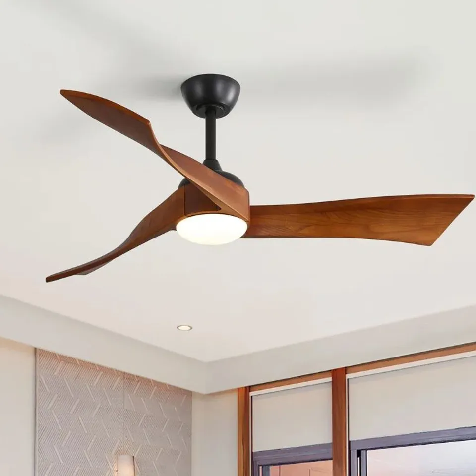 BOXED 132CM SOLID WOOD 3-BLADE PROPELLER CEILING FAN WITH REMOTE CONTROL 