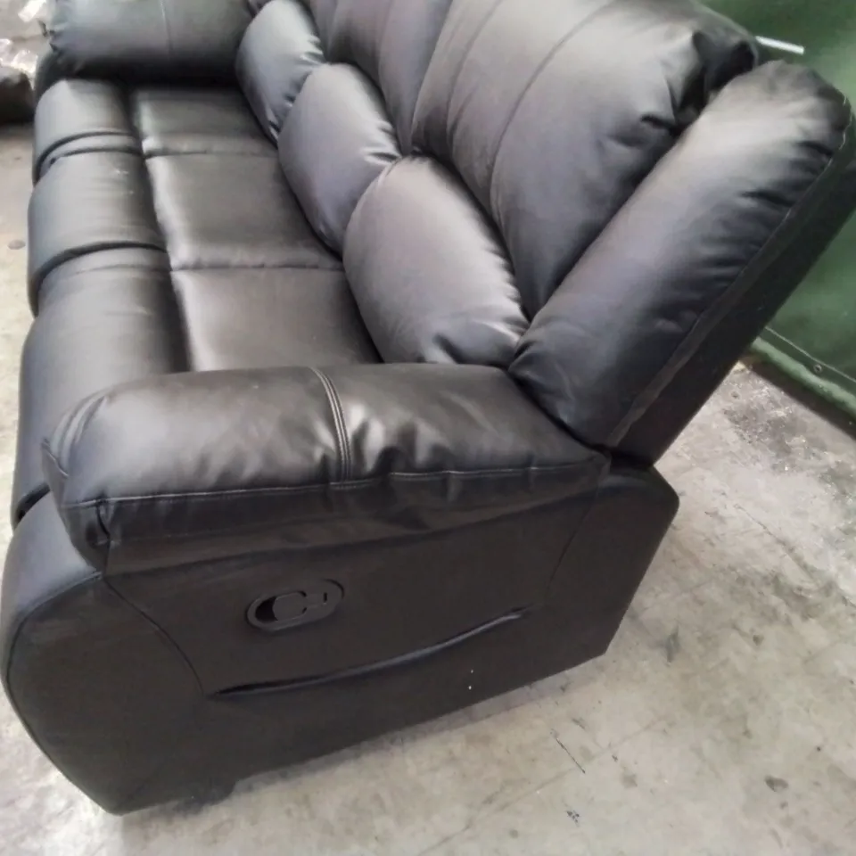 DESIGNER MANUAL RECLINING THREE SEATER SOFA BLACK LEATHER 