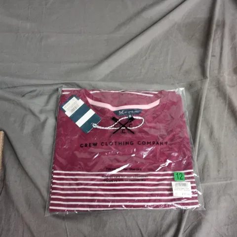 CREW CLOTHING CASSANDRA TOP – BURGUNDY & WHITE STRIPE, UK 12