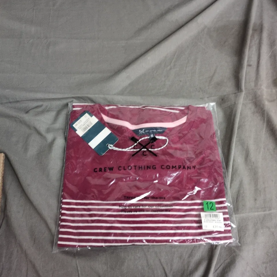 CREW CLOTHING CASSANDRA TOP – BURGUNDY & WHITE STRIPE, UK 12